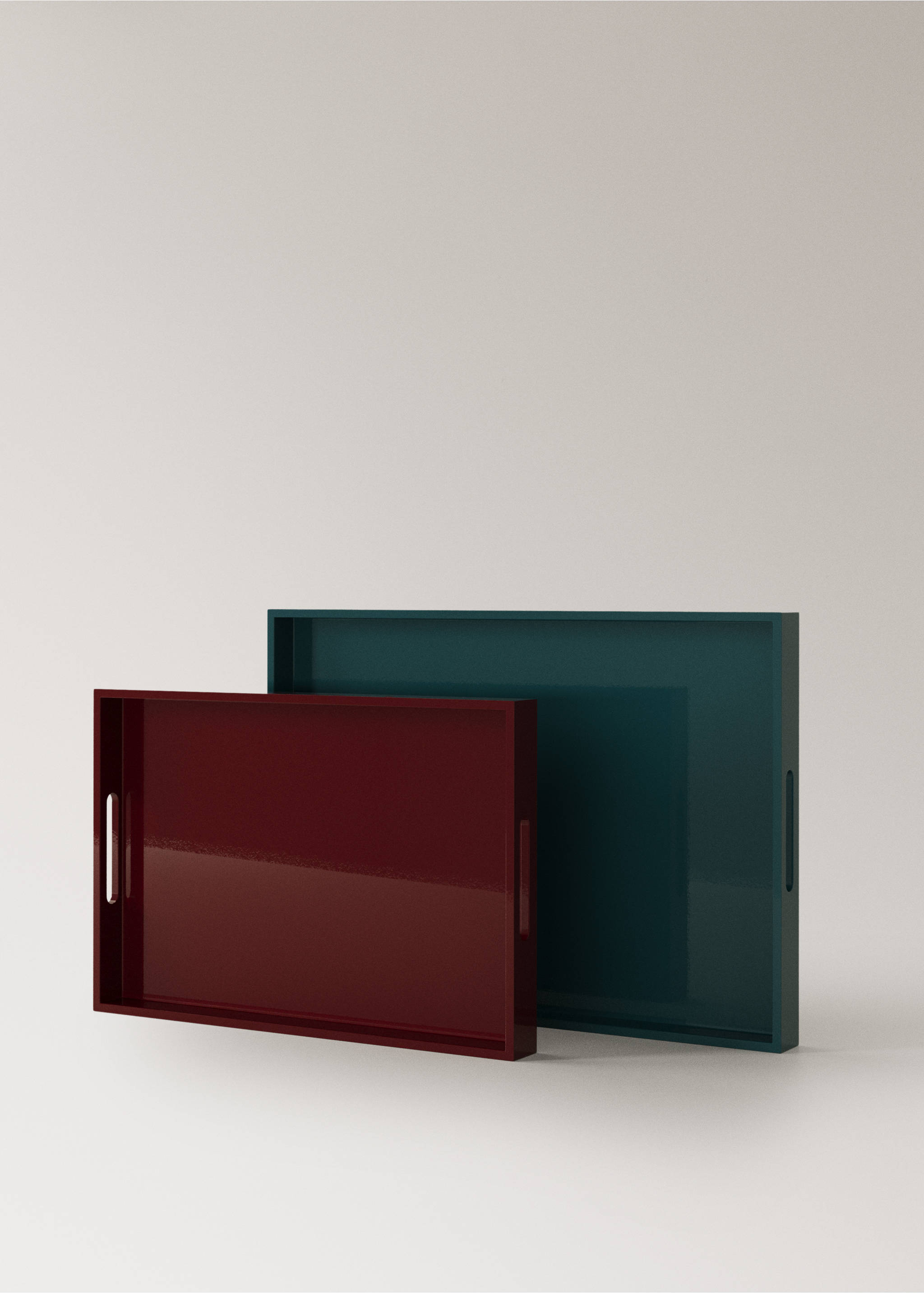 Medium rectangular lacquered tray - Details of the article 3, Burgundy. Ref: 37024087-00.