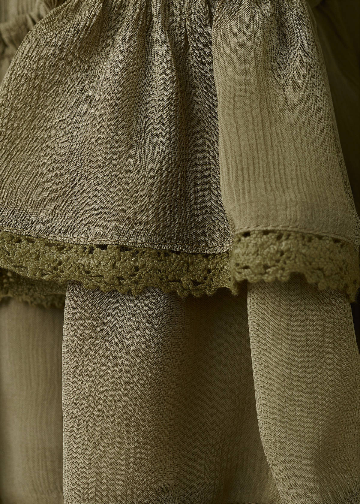 Ruffle blouse with lace details — Green