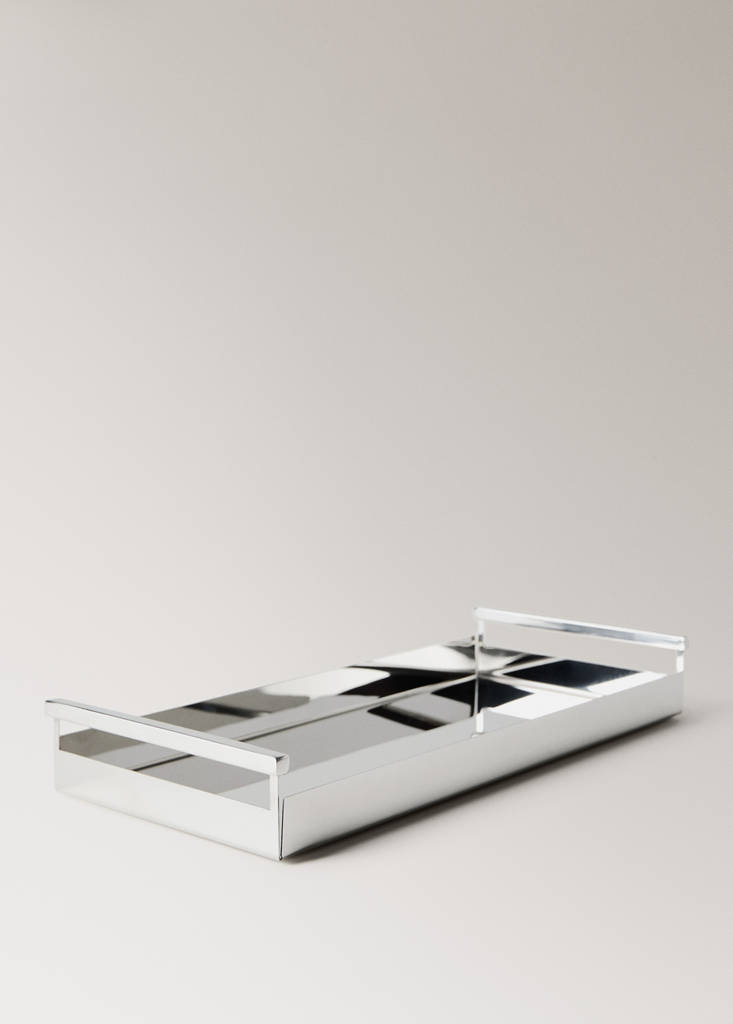 Large rectangular stainless steel tray — Silver