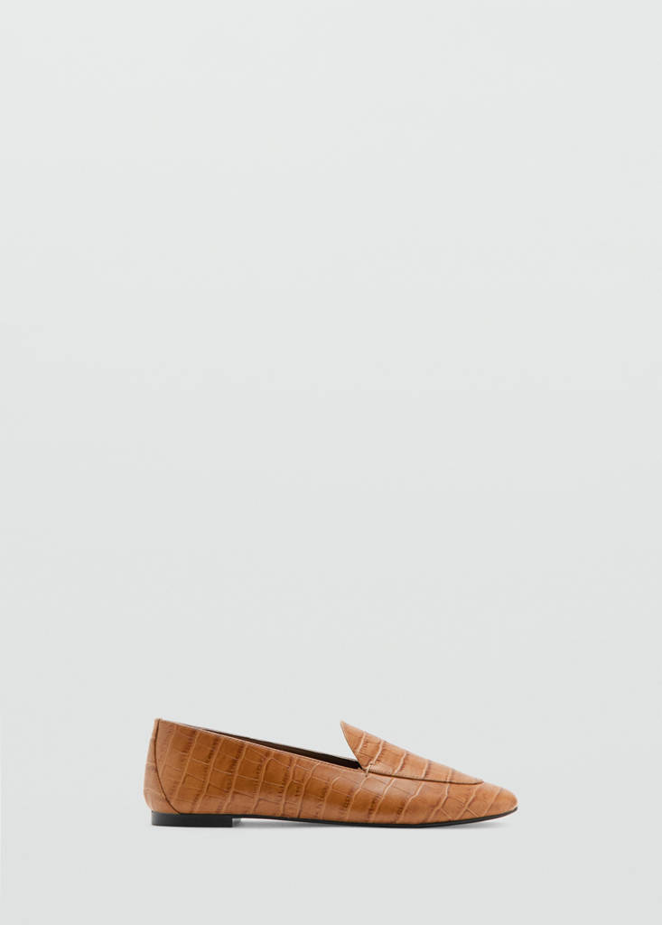 Mango Mocassin En Cuir Effet Croco In Cognac