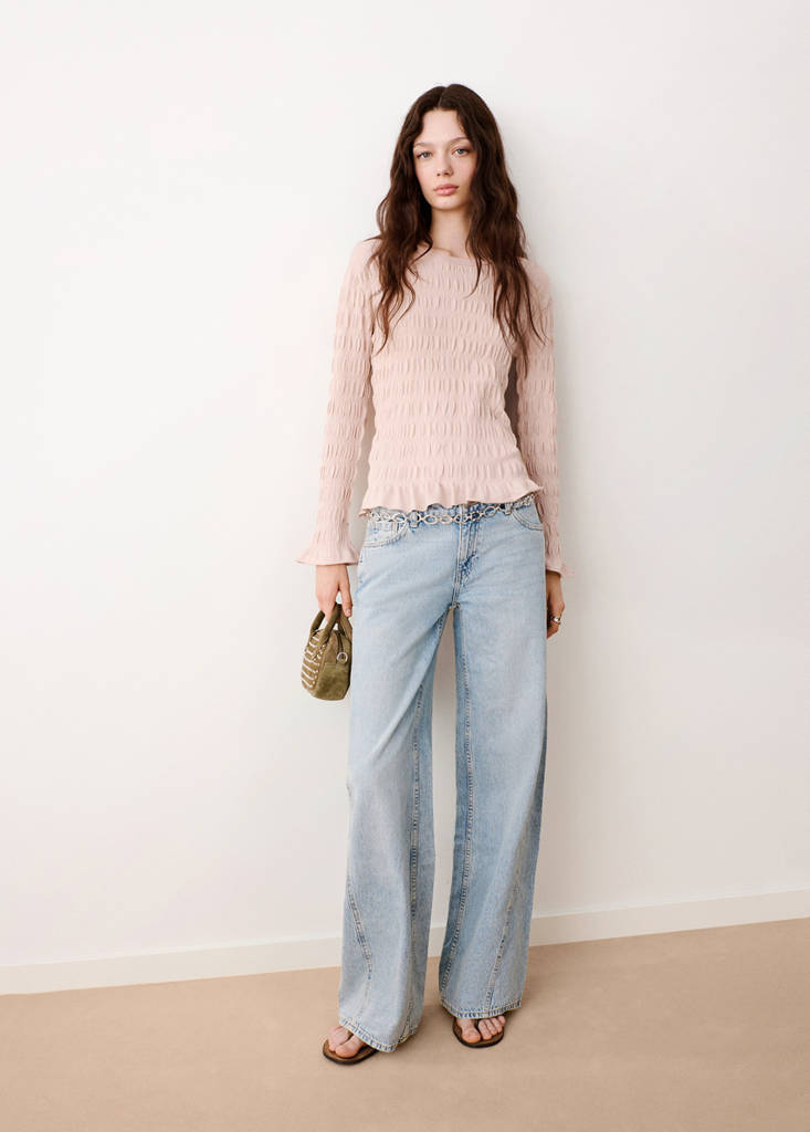 Ruched fine-knit sweater — Pastel Pink