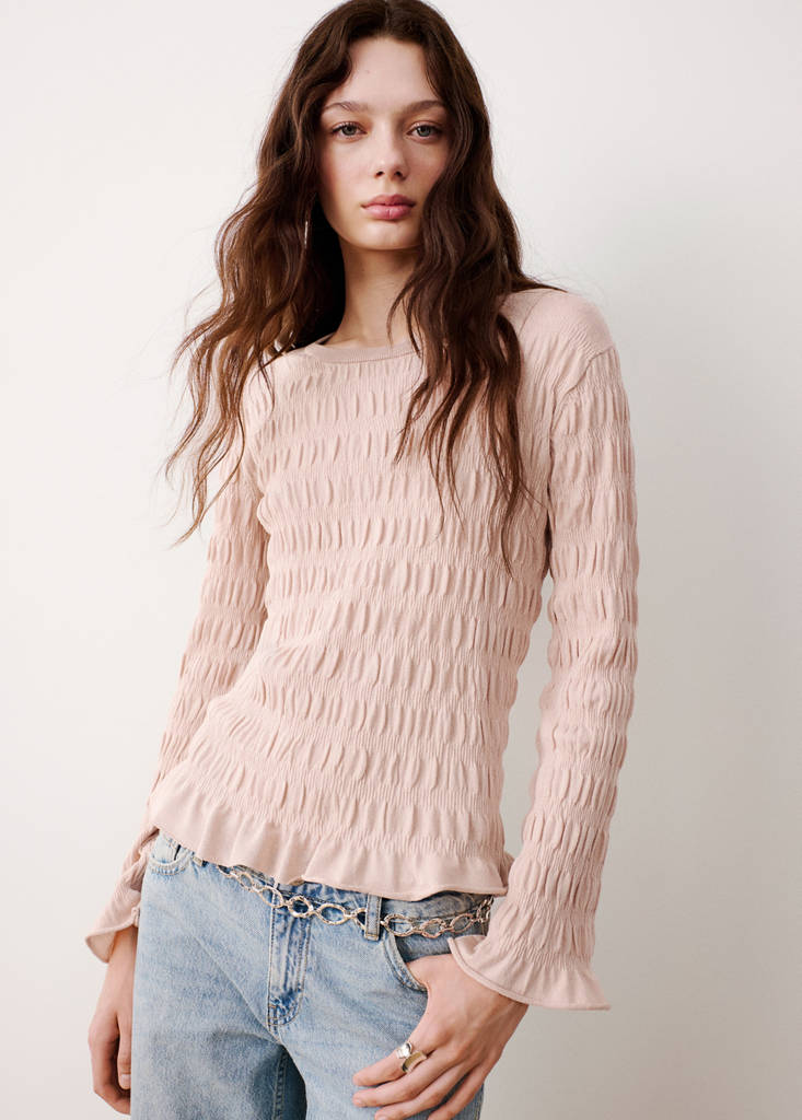 Ruched fine-knit sweater — Pastel Pink