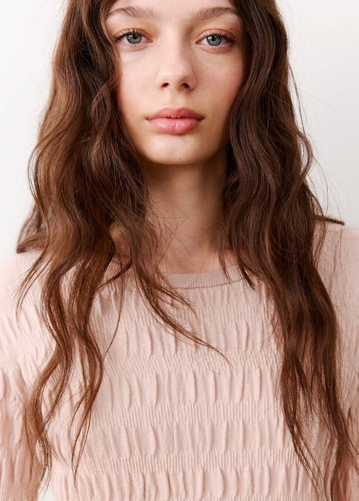 Ruched fine-knit sweater — Pastel Pink