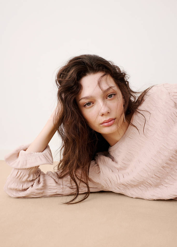Ruched fine-knit sweater — Pastel Pink