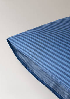 Two cotton percale two-tone striped pillowcases 60x60 cm — Indigo Blue 3
