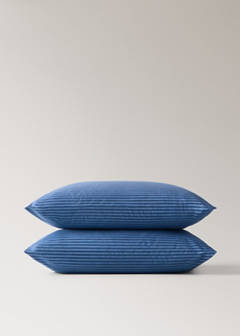 Two cotton percale two-tone striped pillowcases 60x60 cm — Indigo Blue 4