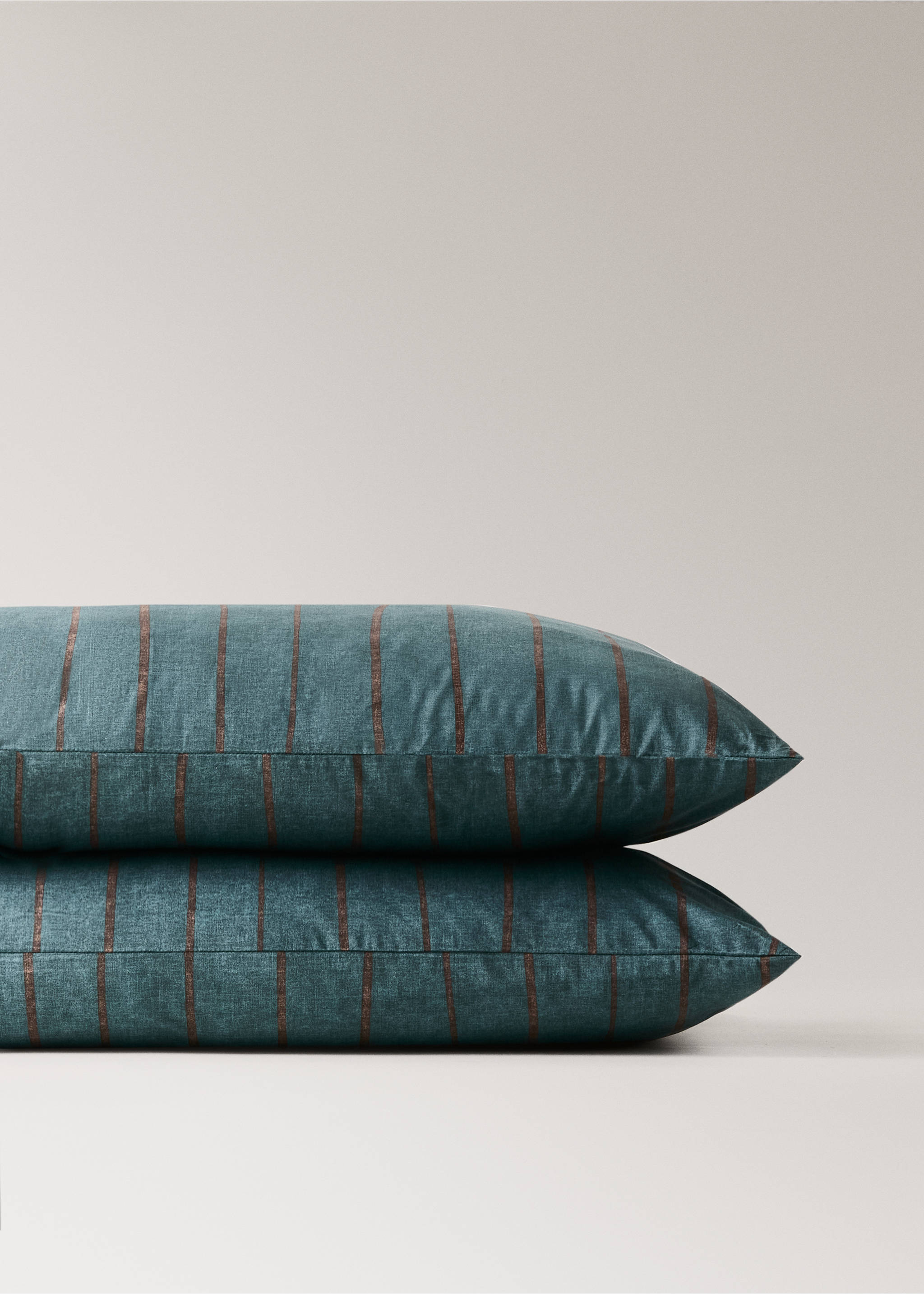 Pack de 2 fundas almohadas 100% algodón rayas 50x75 cm - Detalle del artículo 3, Azul petróleo. Ref: 37024103-00.