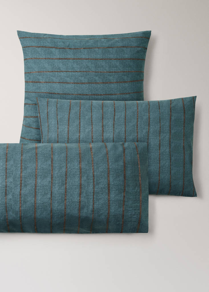 Pack of 2 100% cotton striped pillowcases, 50 x 75 cm — Petrol Blue