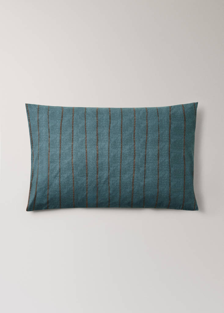 Pack of 2 100% cotton striped pillowcases, 50 x 75 cm — Petrol Blue