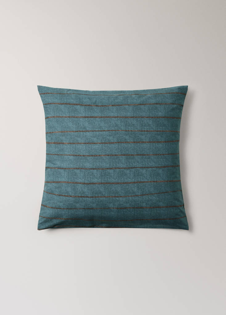 Pack of 2 100% cotton striped pillowcases 60 x 60 cm — Petrol Blue