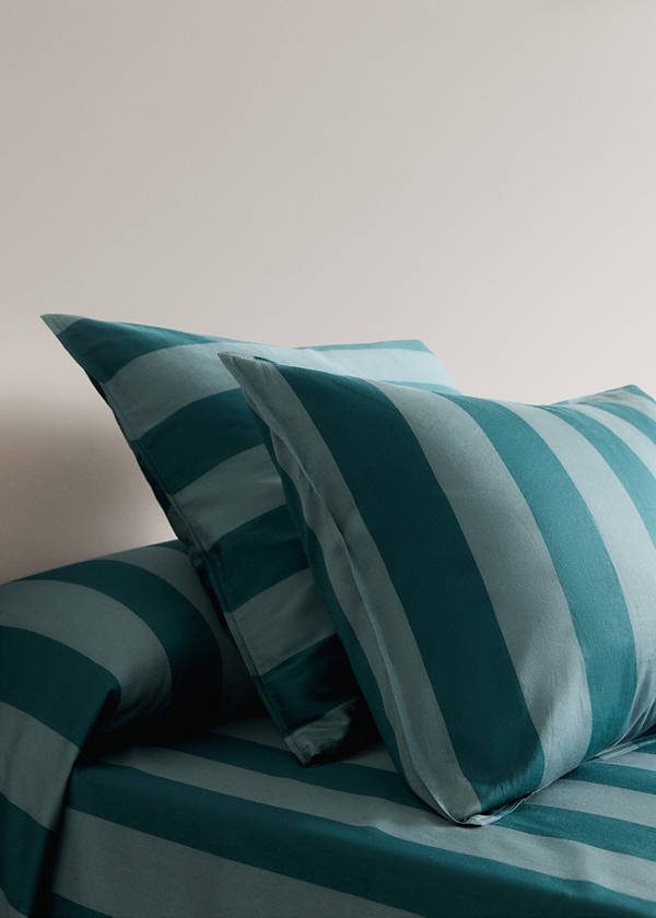 Wide-striped watercolour pillowcase 45x110cm — Petrol Blue