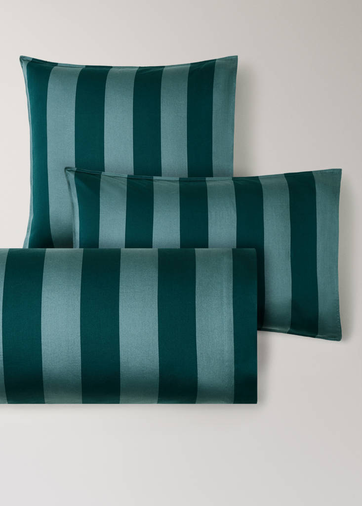 Two wide stripe watercolour pillow covers 50x75 cm — Petrol Blue