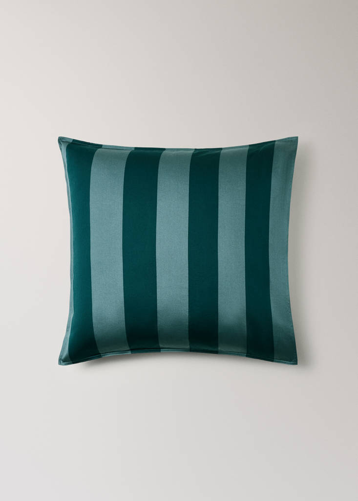 Two wide stripe watercolour pillow covers 60x60 cm — Petrol Blue