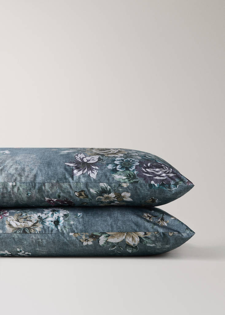 Pack of 2 floral 100% cotton pillowcases, 50 x 75 cm — Forest Green
