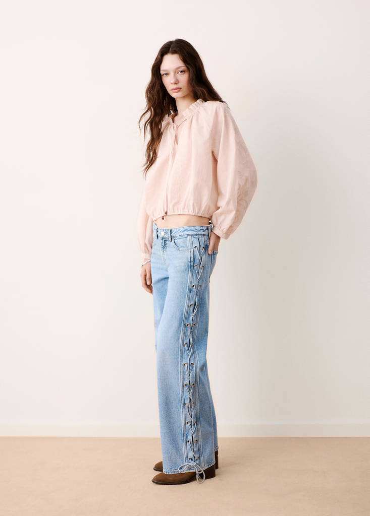 Straight-leg jeans with cord detail — Medium Blue