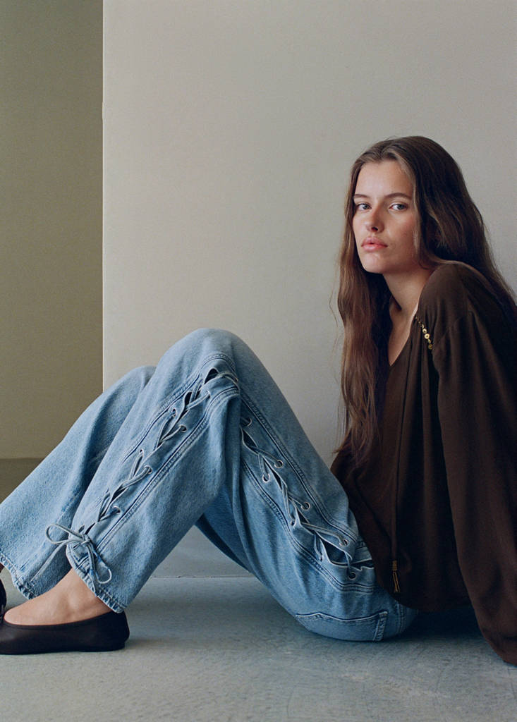 Straight-leg jeans with cord detail — Medium Blue