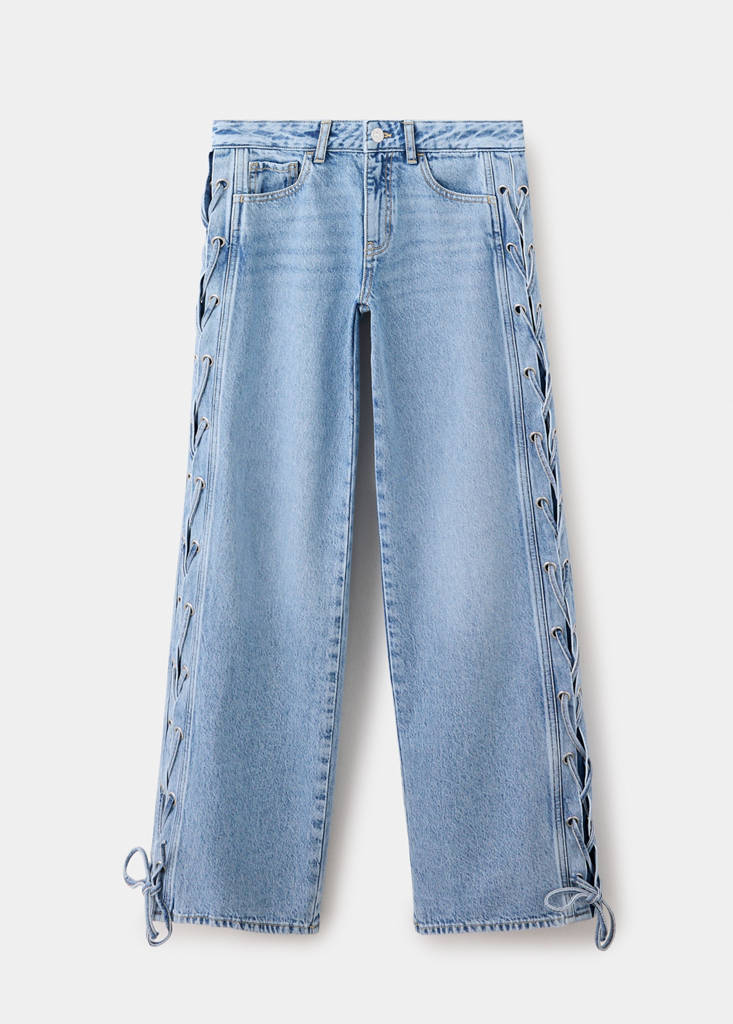 Straight-leg jeans with cord detail — Medium Blue