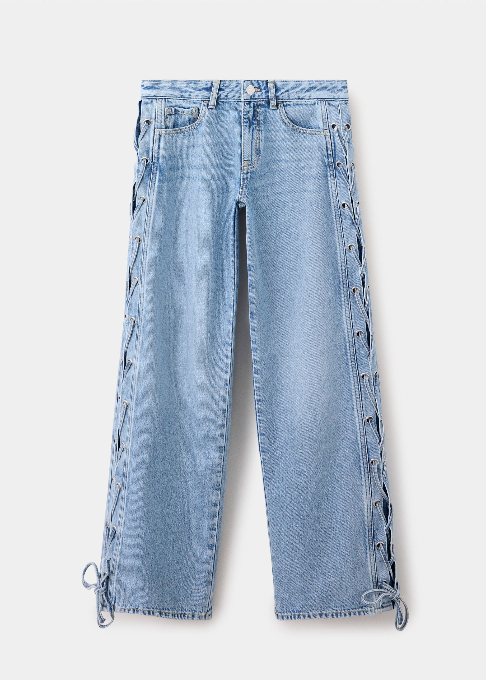 Straight-leg jeans with cord detail - Article without model, Medium Blue. Ref: 37024111-00.