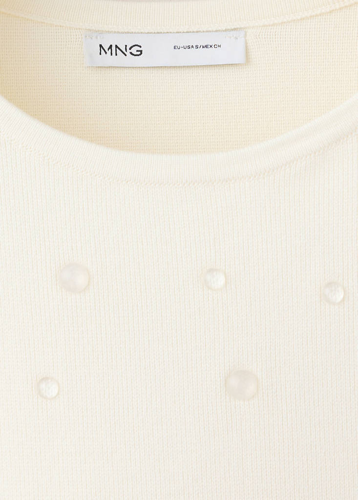 Short-sleeve beaded sweater — Ecru