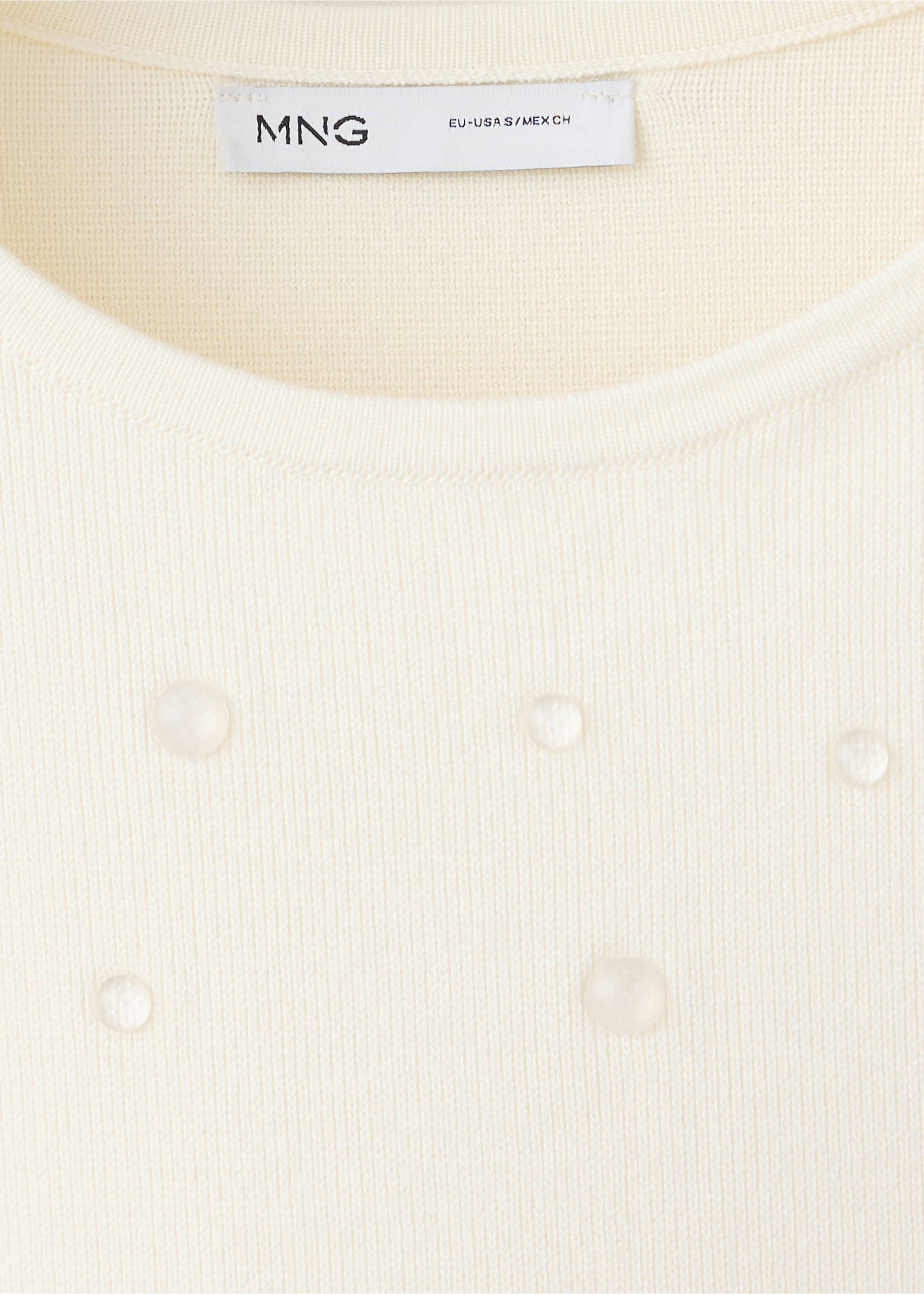 Beaded short-sleeve sweater - Details of the article 8, Ecru. Ref: 37024114-00.