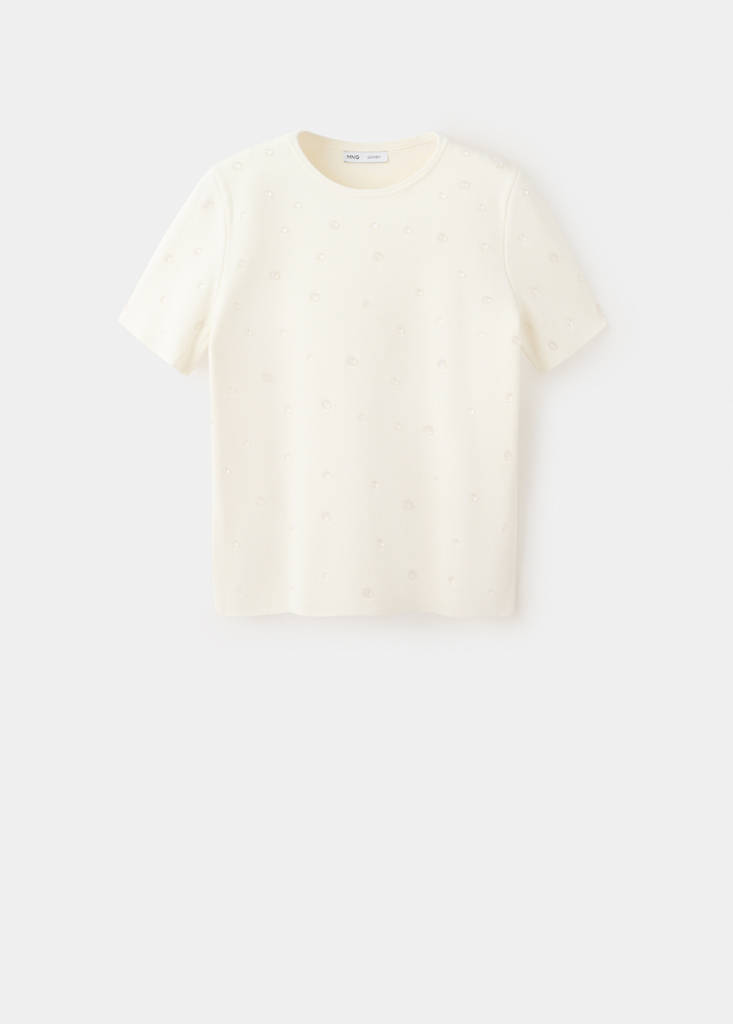 Short-sleeve beaded sweater — Ecru