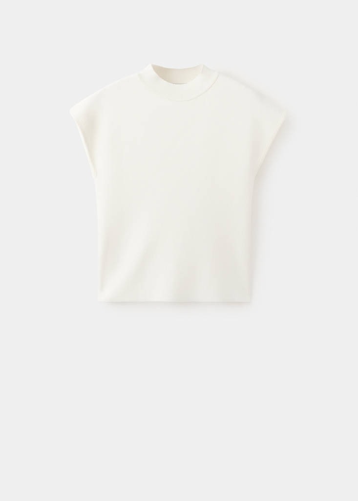 Short-sleeved knitted sweater — Ecru