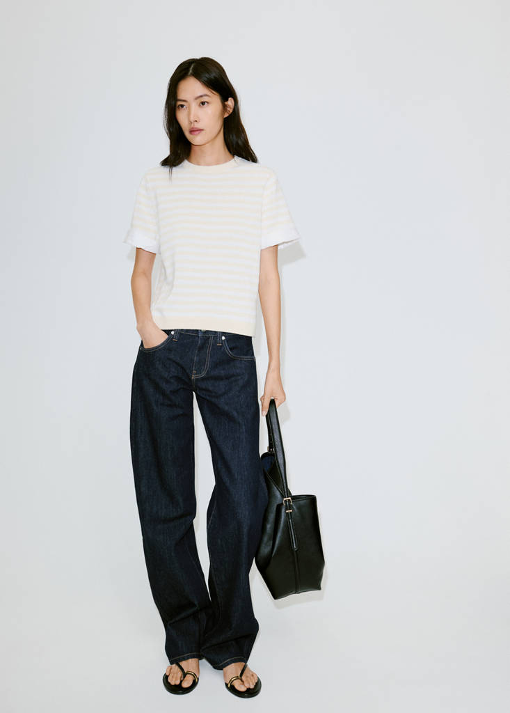 Striped mixed-material jumper — Ecru