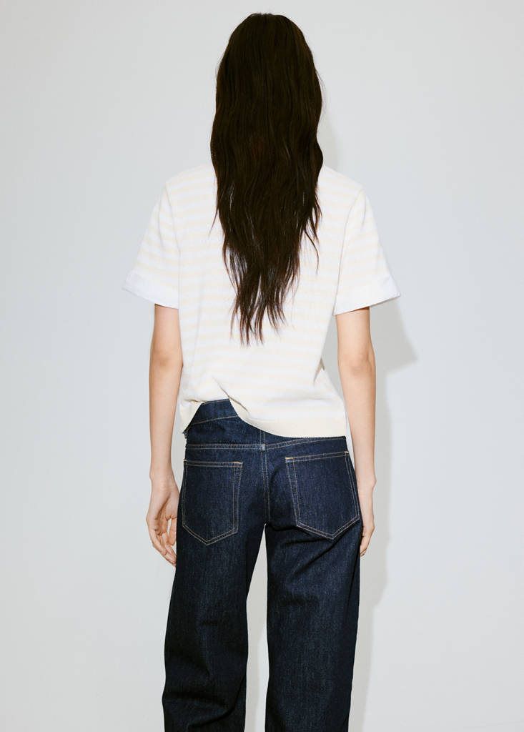 Striped mixed-material jumper — Ecru