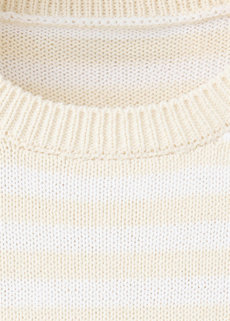 Striped mixed-material jumper — Ecru