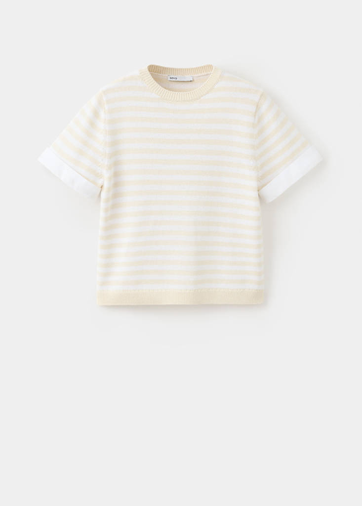 Striped mixed-material jumper — Ecru