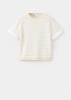 Striped mixed-material jumper — Ecru 5