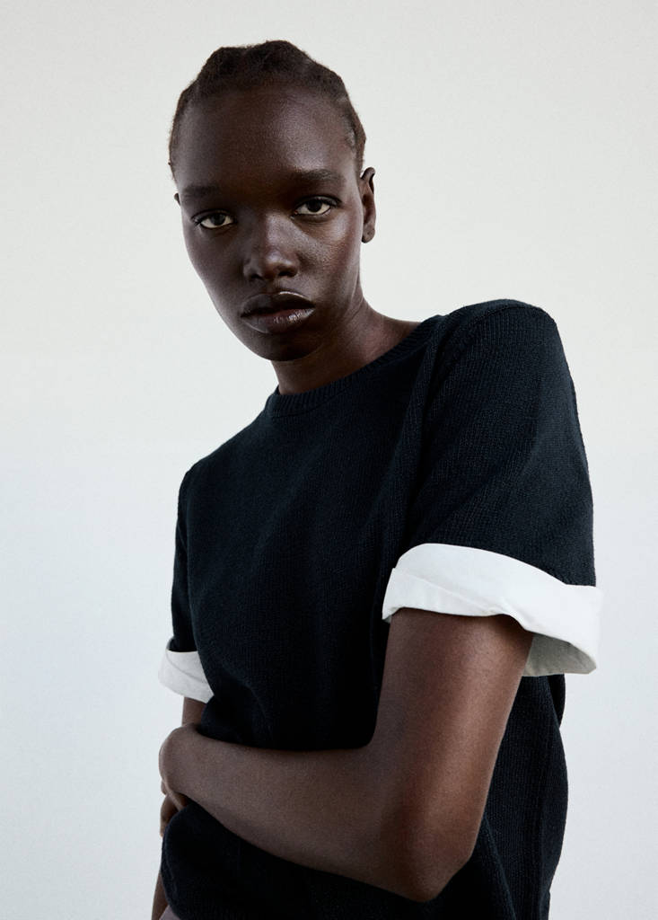 Striped mixed-material jumper — Navy