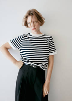 Striped mixed-material jumper — Navy 1