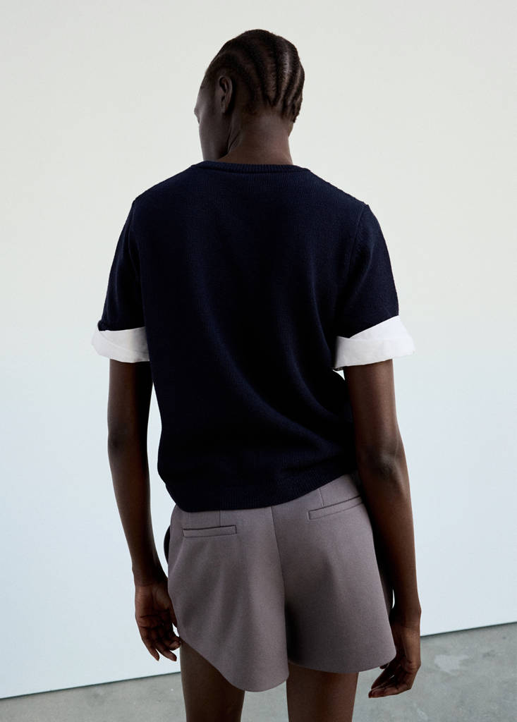 Striped mixed-material jumper — Navy
