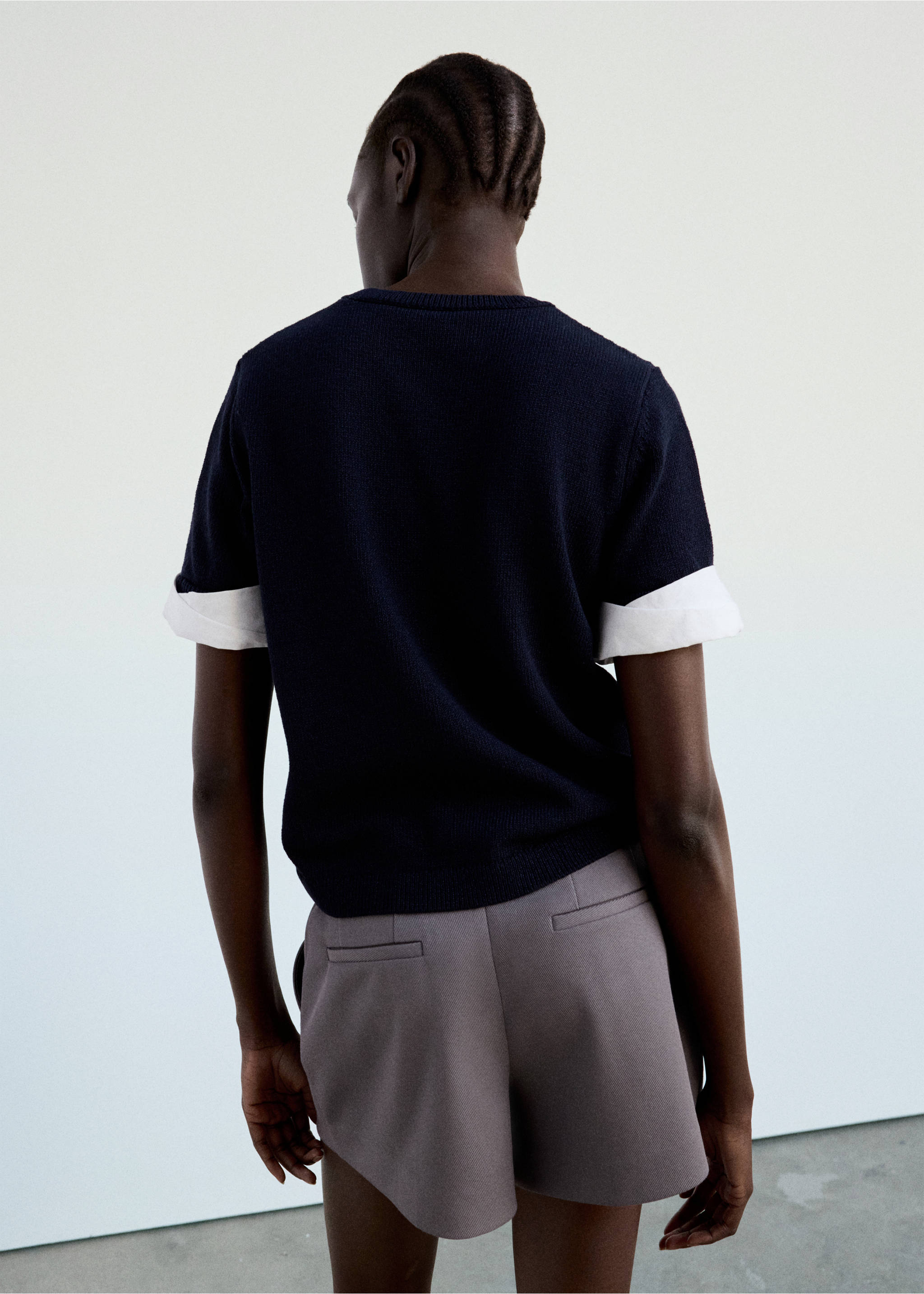 Striped mixed-material jumper - Reverse of the article, Navy. Ref: 37024116-00.