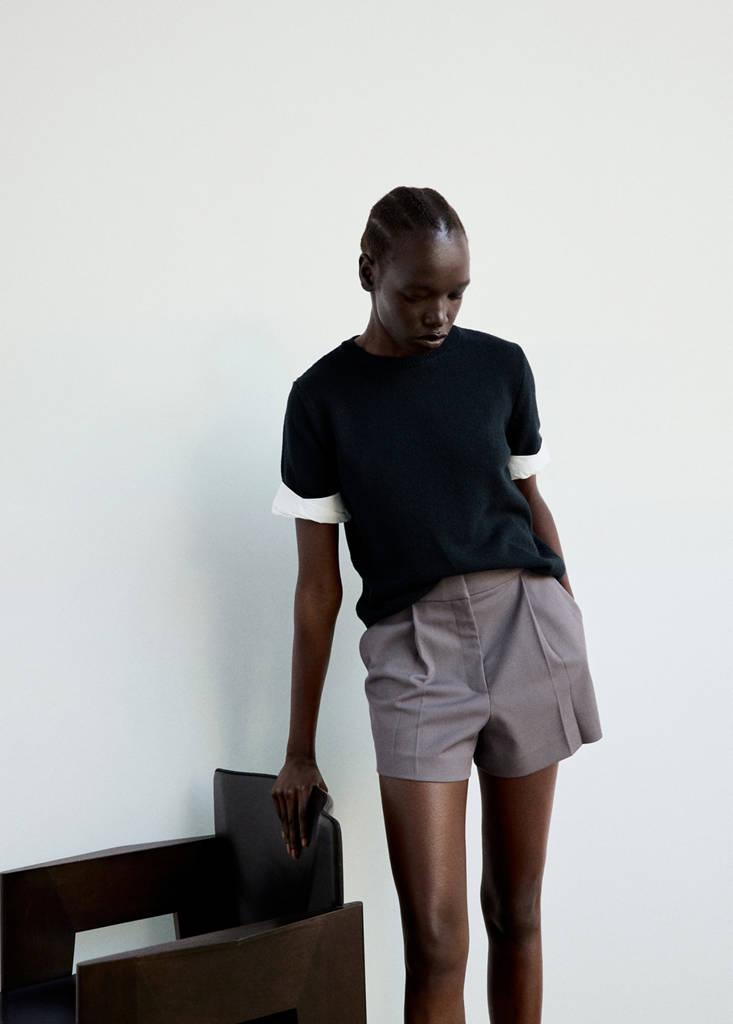Striped mixed-material jumper — Navy