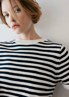 Striped mixed-material jumper — Navy 4
