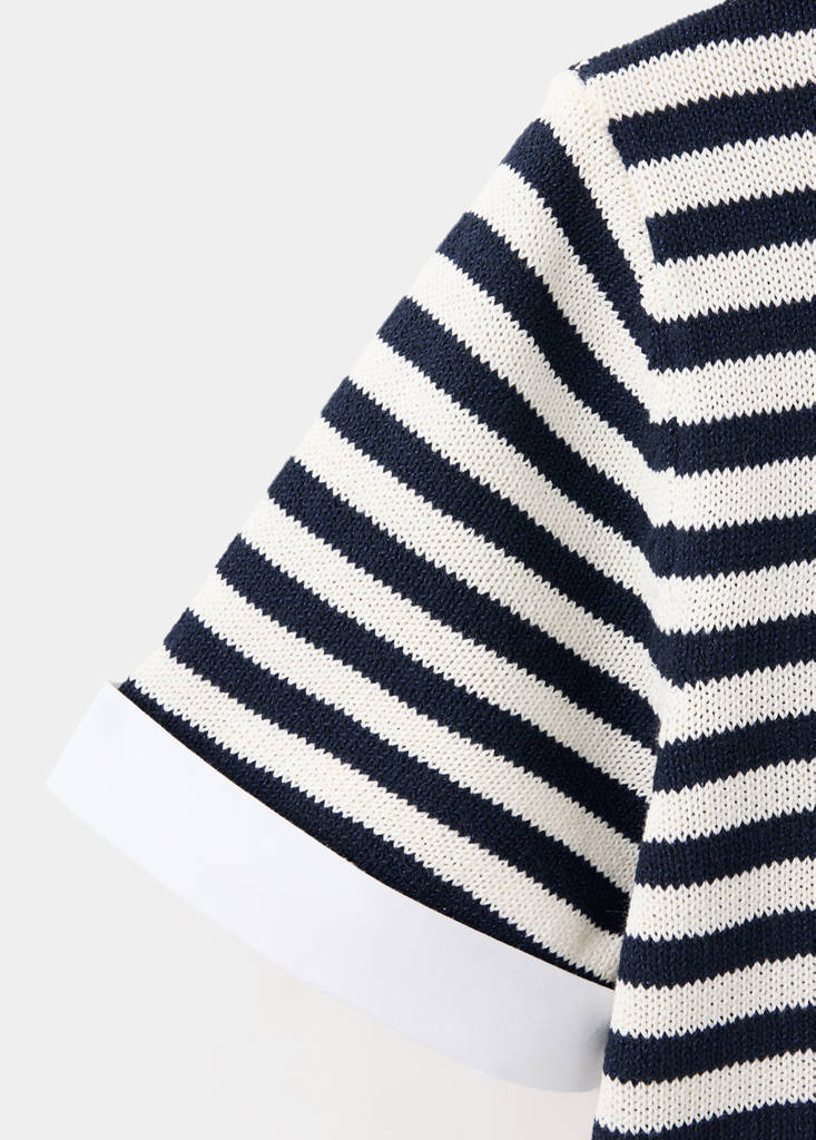 Striped mixed-material jumper — Navy