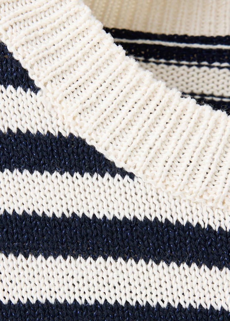Striped mixed-material jumper — Navy