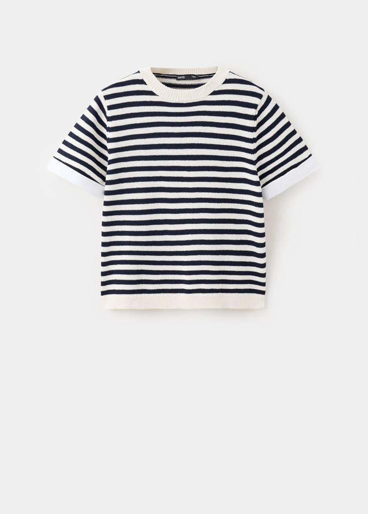 Striped mixed-material jumper — Navy