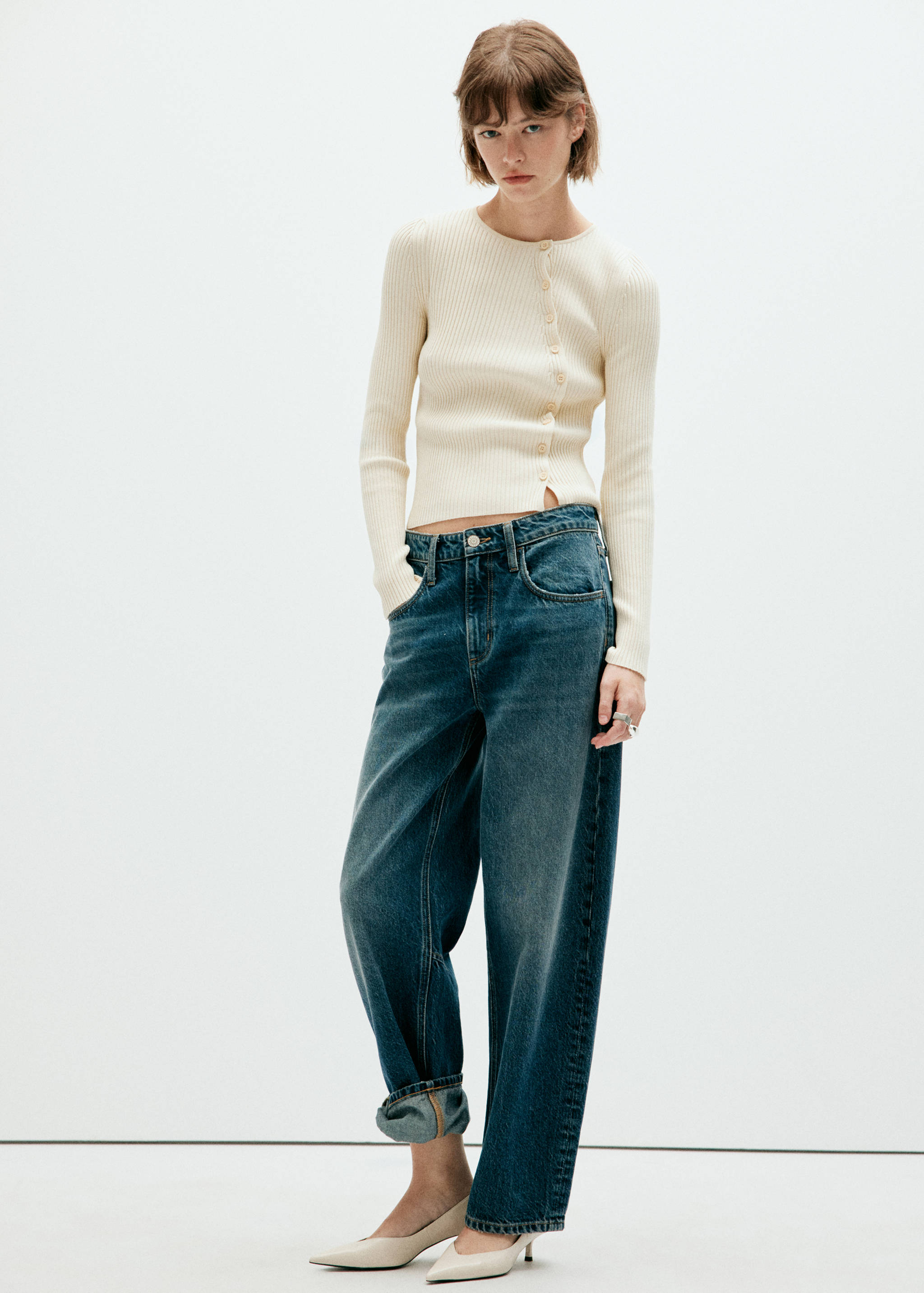 Ribbed asymmetric cardigan - General plane