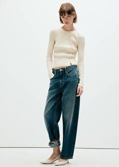 Ribbed asymmetric cardigan — Ecru 2
