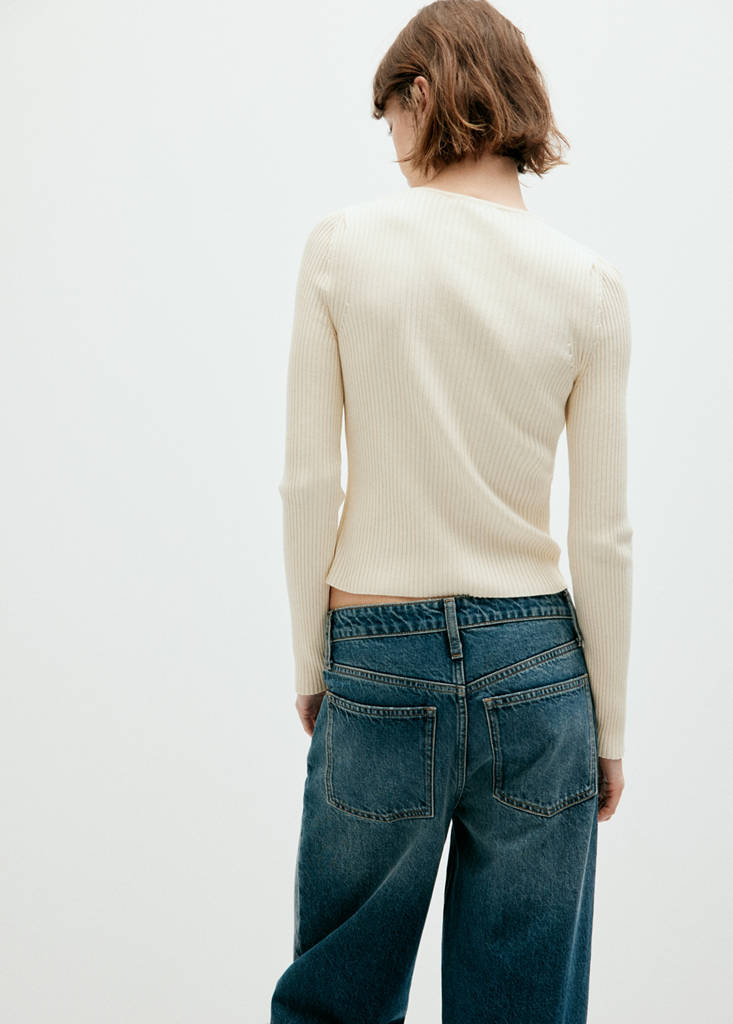 Ribbed asymmetric cardigan — Ecru