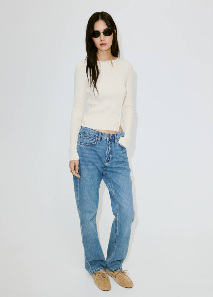 Ribbed asymmetric cardigan — Ecru