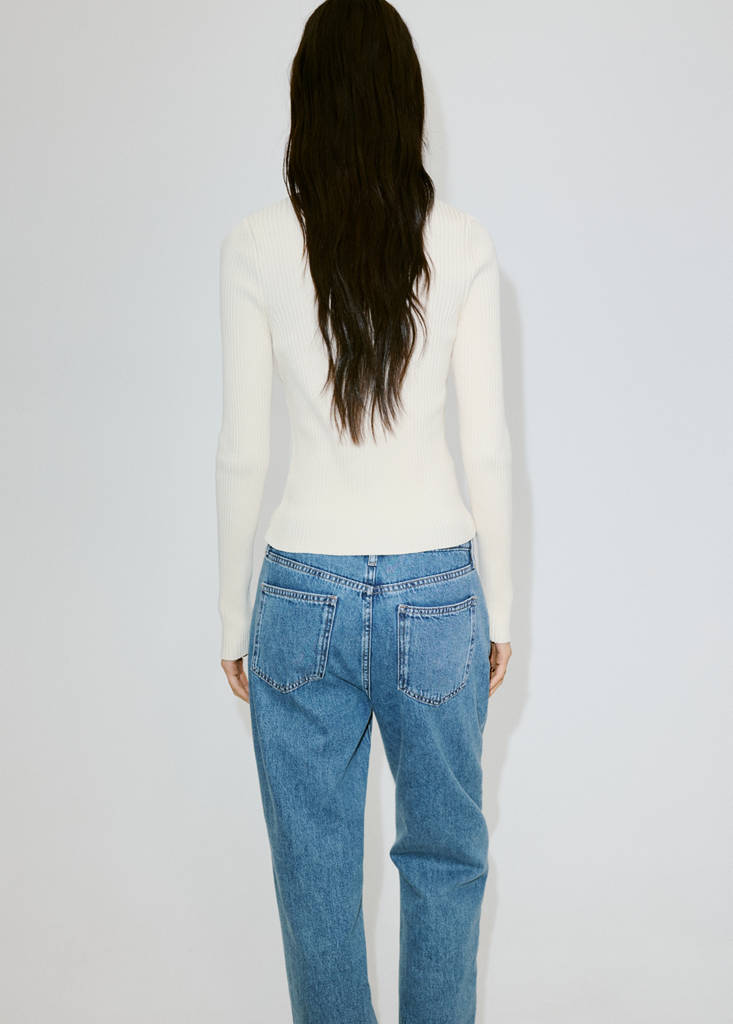 Ribbed asymmetric cardigan — Ecru