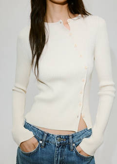 Ribbed asymmetric cardigan — Ecru 11