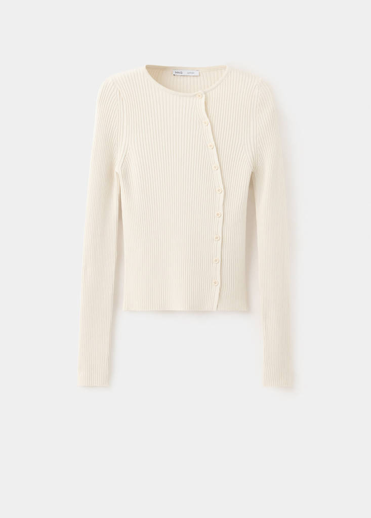Ribbed asymmetric cardigan — Ecru