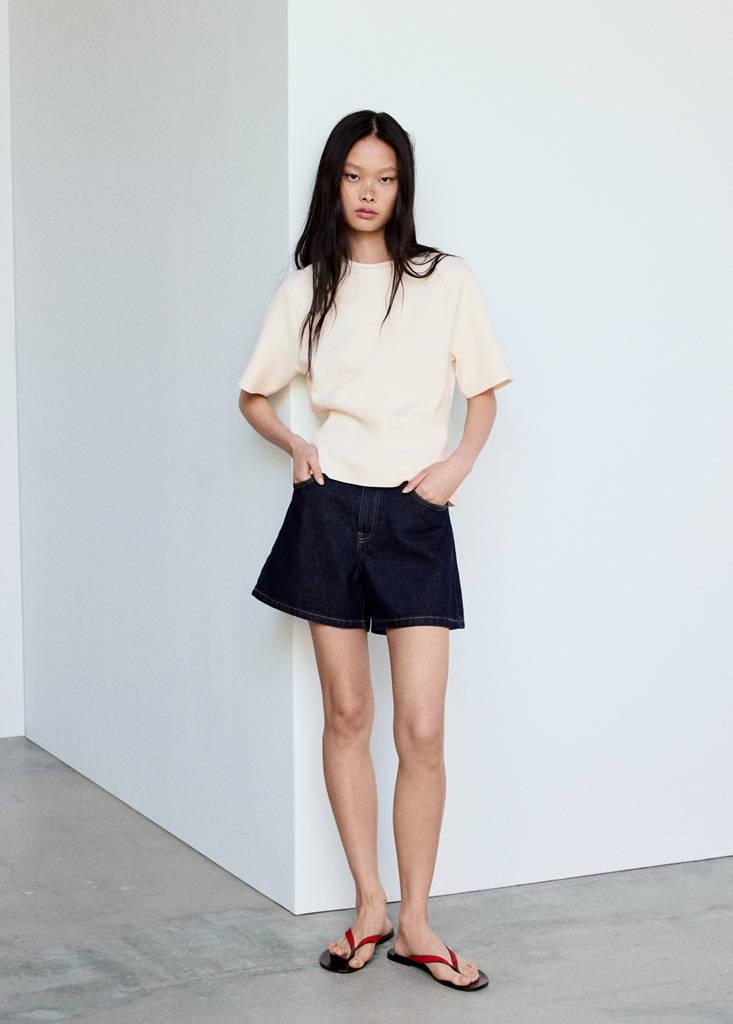 Short-sleeved fine-knit sweater — Ecru