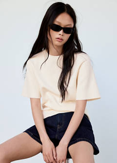 Short-sleeved fine-knit sweater — Ecru 1