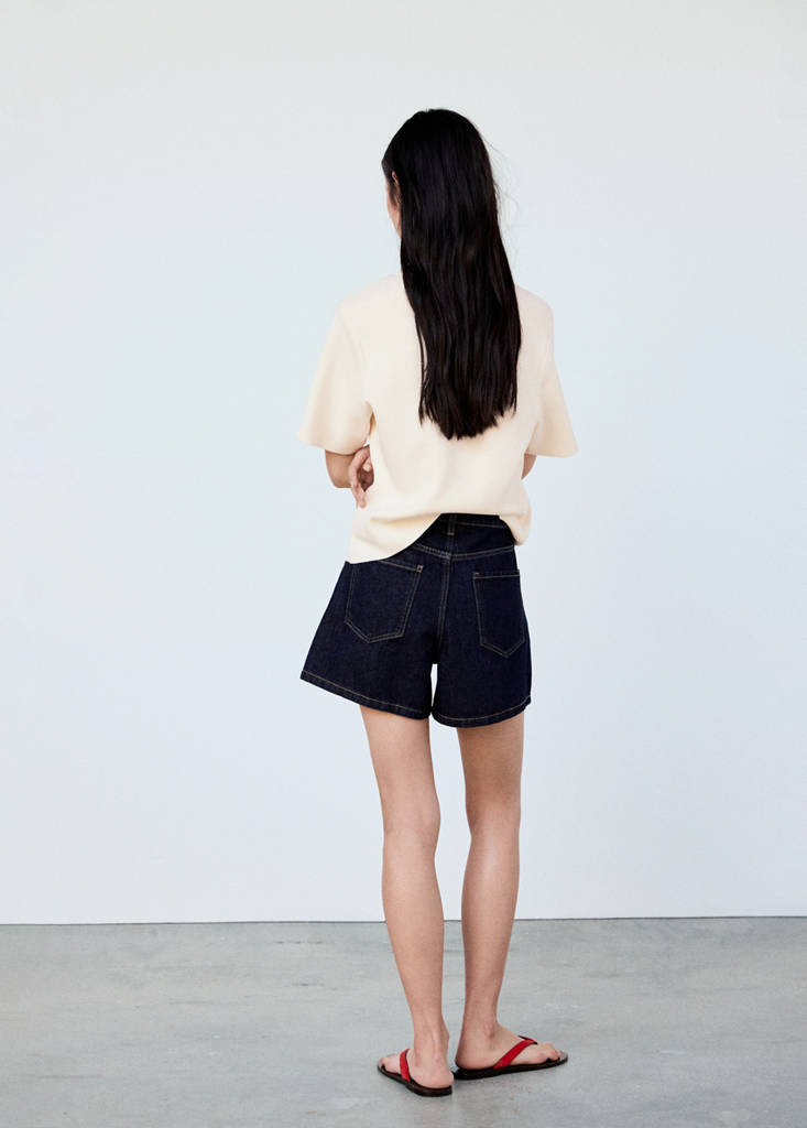 Short-sleeved fine-knit sweater — Ecru